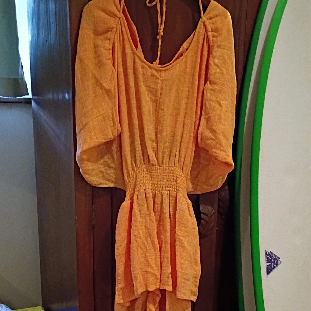 Free People Orange Coral Cotton Backless Romper Shorts XS